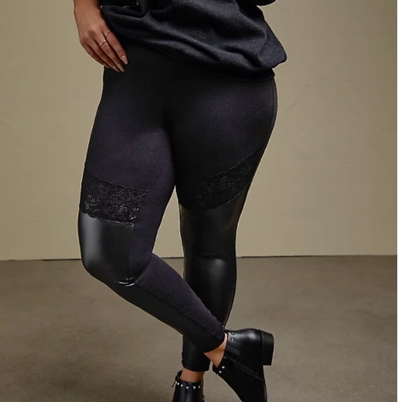 torrid Pants - Torrid platinum faux leather lace inset legging 1x